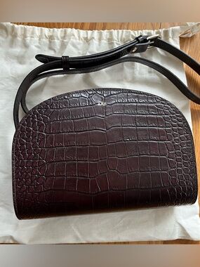 A.P.C. Burgundy Croc-Embossed Leather Crossbody Demi-Lune bag